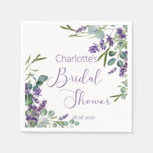 Purple Lavender Flowers Eucalyptus Bridal Shower Napkin