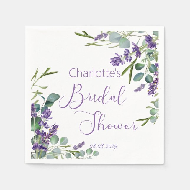 Purple Lavender Flowers Eucalyptus Bridal Shower   Napkin (Front)