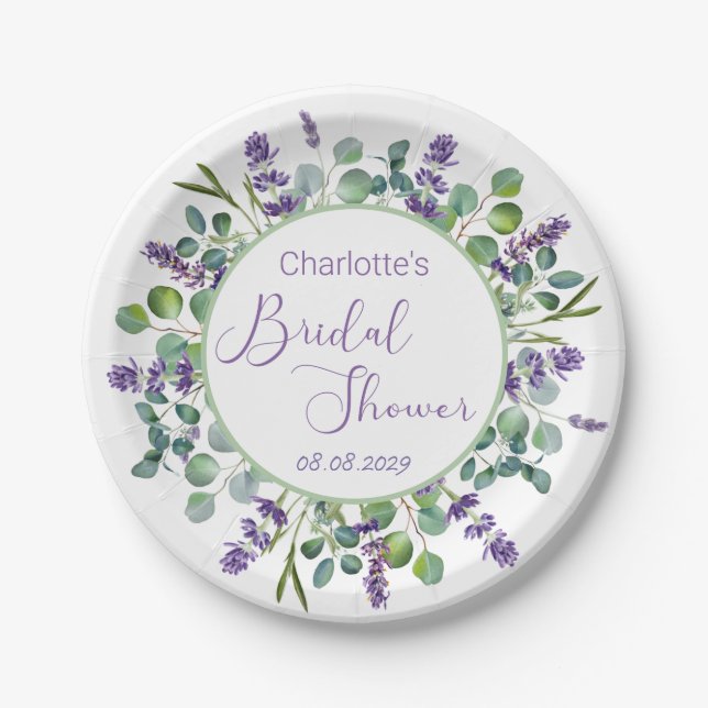 Purple Lavender Flowers Eucalyptus Foliage Paper P Paper Plate (Front)