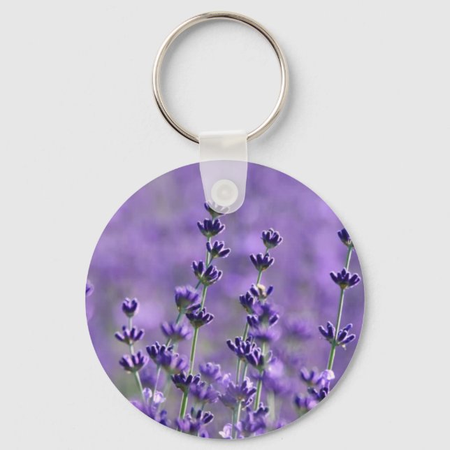 Purple Lavender Flowers Floral Key Ring (Front)