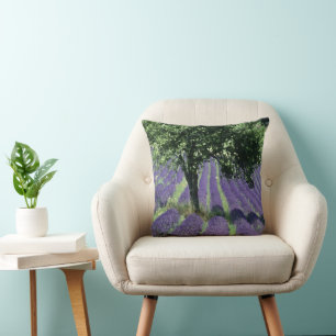 Purple Lavender Flowers Olive Trees Art Painting Cushion