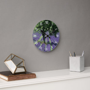 Purple Lavender Flowers Olive Trees Art Painting Round Clock