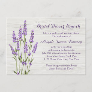 Purple lavender flowers on wood Bridal Shower Invitation