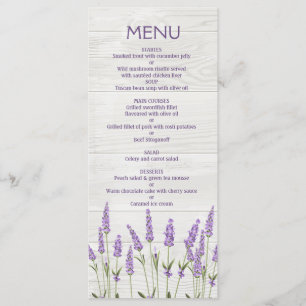 Purple lavender flowers on wood Wedding Menu