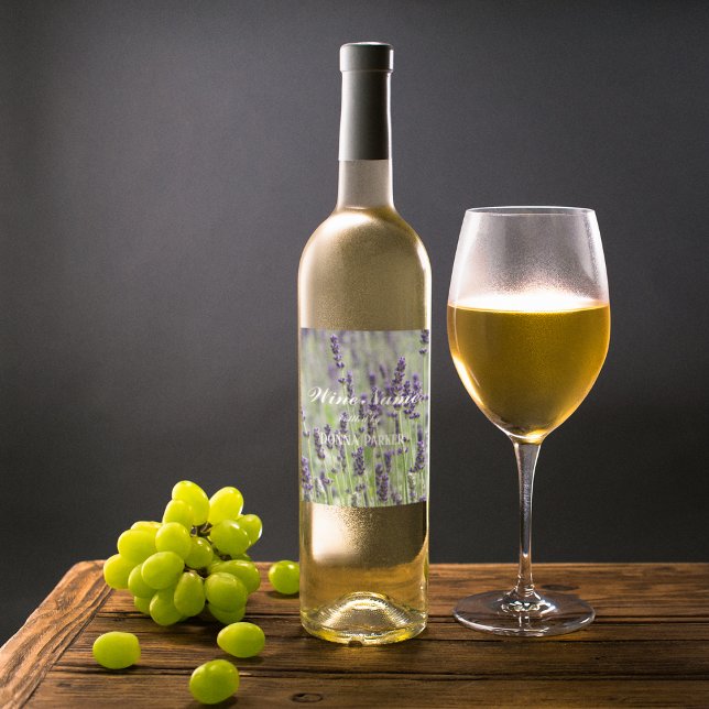 Purple Lavender Flowers Personalised Floral Wine Label (In Situ Glass of Wine)