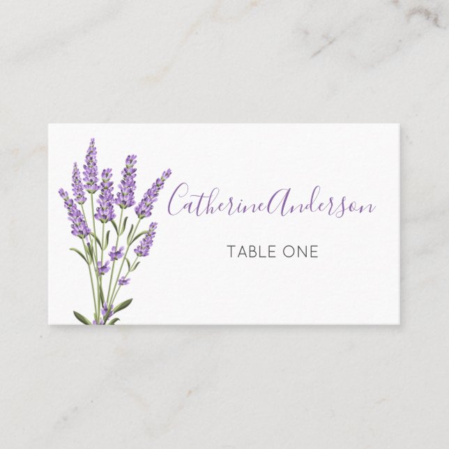 Purple Lavender Flowers place card (Front)