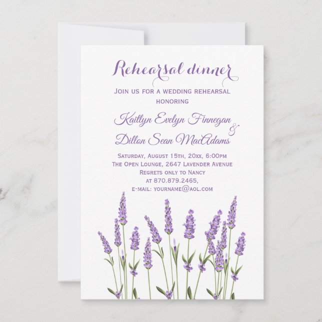 Purple lavender flowers Rehearsal Dinner Invitation (Front)
