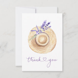 Purple Lavender Flowers Straw Hat Thank You Card