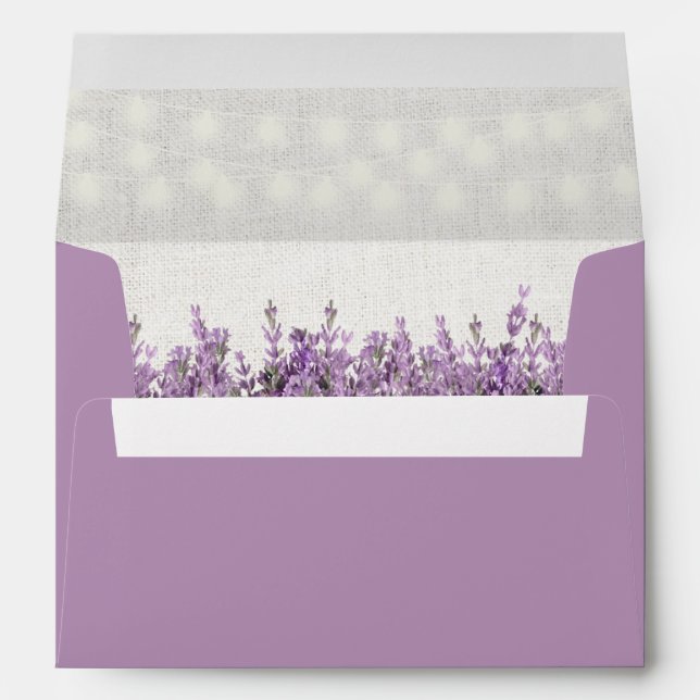 Purple Lavender Flowers String Lights Wedding Envelope (Back (Bottom))