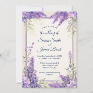 Purple Lavender flowers wrapped in a frame cream Invitation