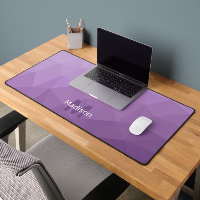 Purple lavender Geometric Mesh Pattern monogram Desk Mat (Office 2)