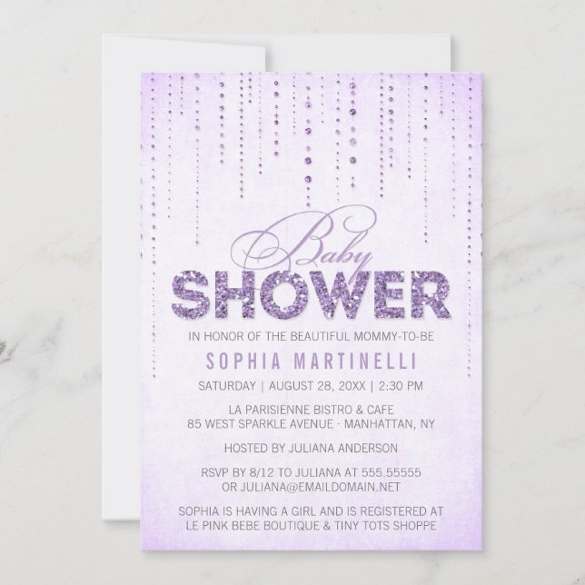 Purple Lavender Glitter Baby Shower Invitation (Front)