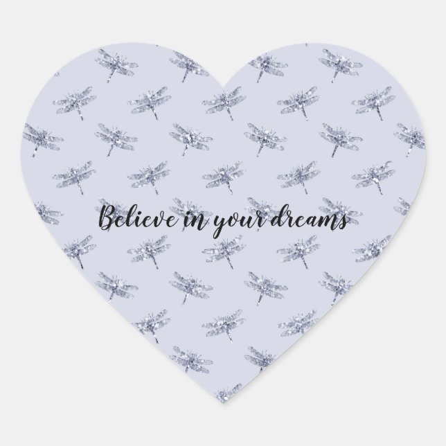 Purple Lavender Glitter Dragonflies       Heart Sticker (Front)