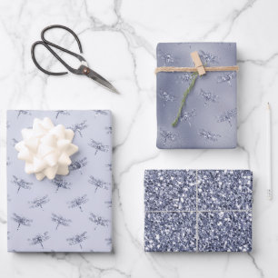 Purple Lavender Glitter Dragonflies   Wrapping Paper Sheet