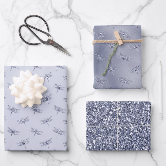 Purple Lavender Glitter Dragonflies   Wrapping Paper Sheet (Front)