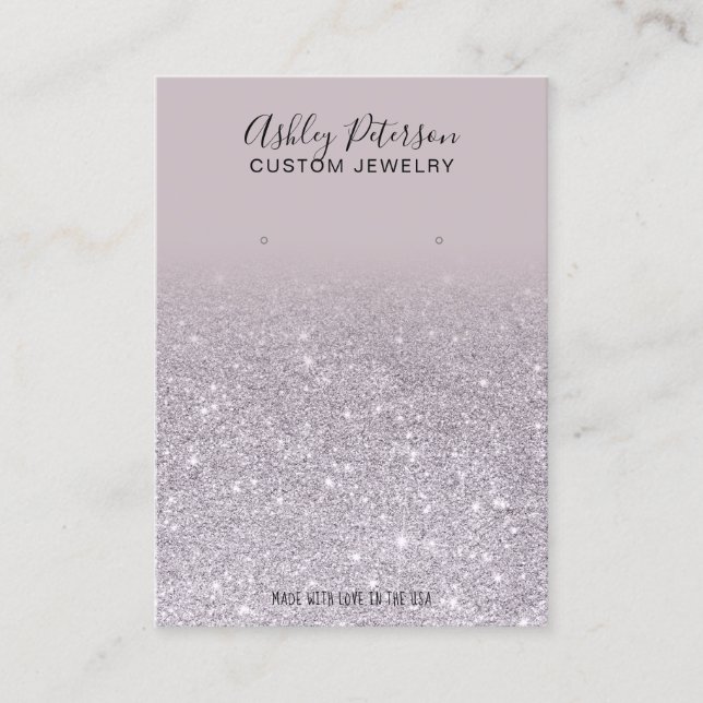 Purple lavender glitter jewellery earring display business card (Front)