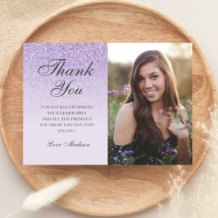 Purple lavender glitter photo thank you Sweet 16