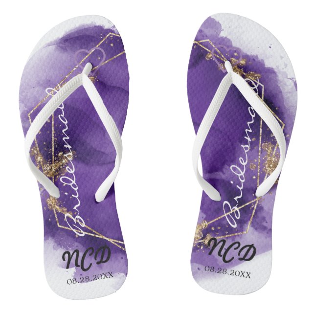 Purple Lavender Gold Bridesmaid Favour Monogram Flip Flops (Footbed)