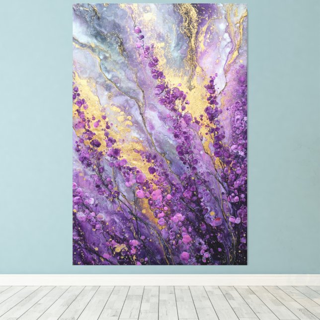 Purple Lavender Gold Marbled Abstract Wall Art (Insitu(Wood Floor))