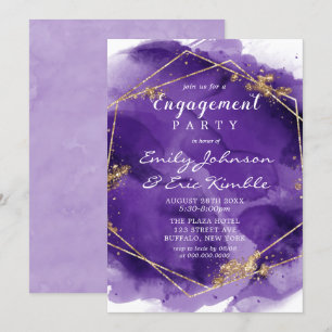 Purple Lavender Gold Paint Engagement Party Invita Invitation