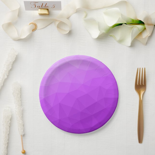 Purple lavender gradient geometric mesh pattern paper plate (Wedding)