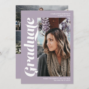 Purple lavender graduate script photo graduation invitation