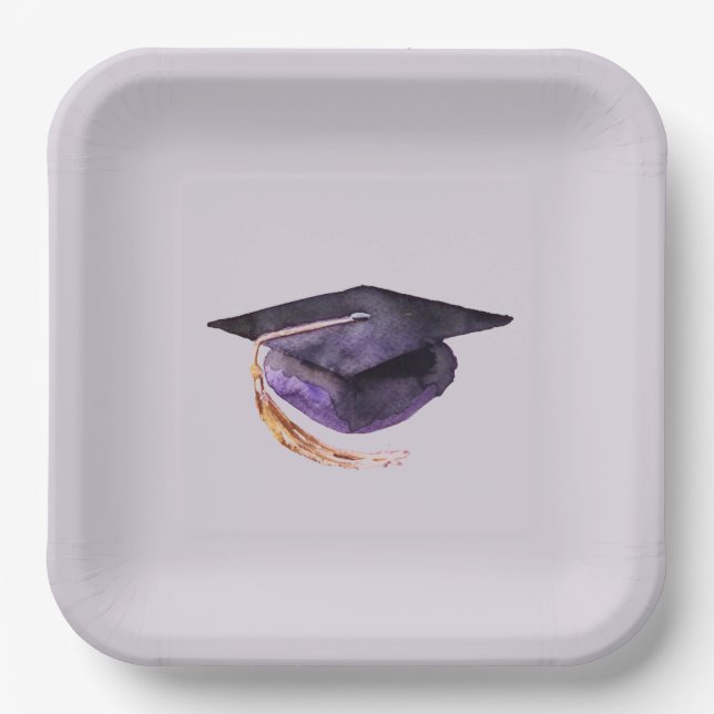 Purple & Lavender Graduation Cap Paper Plates (Front)