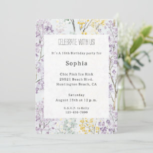 Purple Lavender Green Yellow Floral Birthday Invitation