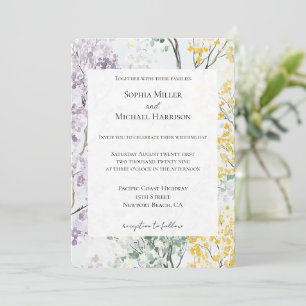 Purple Lavender Green Yellow Flower Wedding Invitation