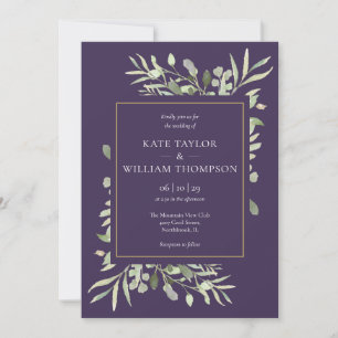 Purple Lavender Greenery Elegant Gold Wedding Invitation