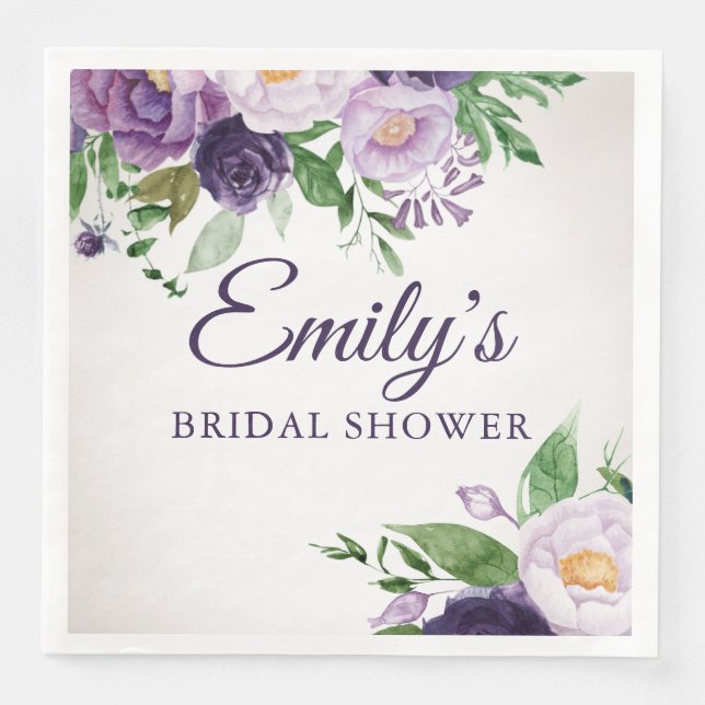 Purple Lavender Greenery Grey Bridal Shower  Paper Napkin (Front)