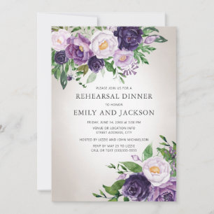 Purple Lavender Greenery Grey Rehearsal Dinner Invitation