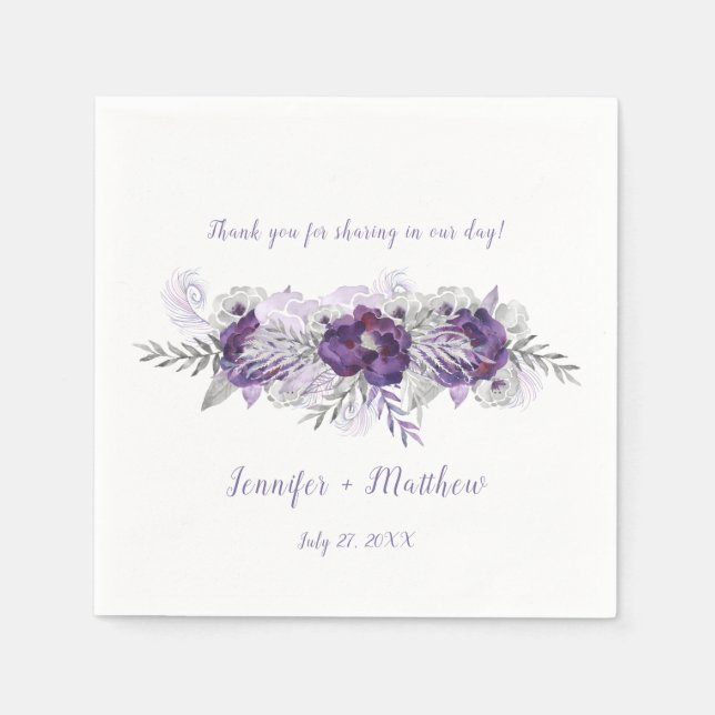Purple Lavender Grey Background Reception Napkin (Front)
