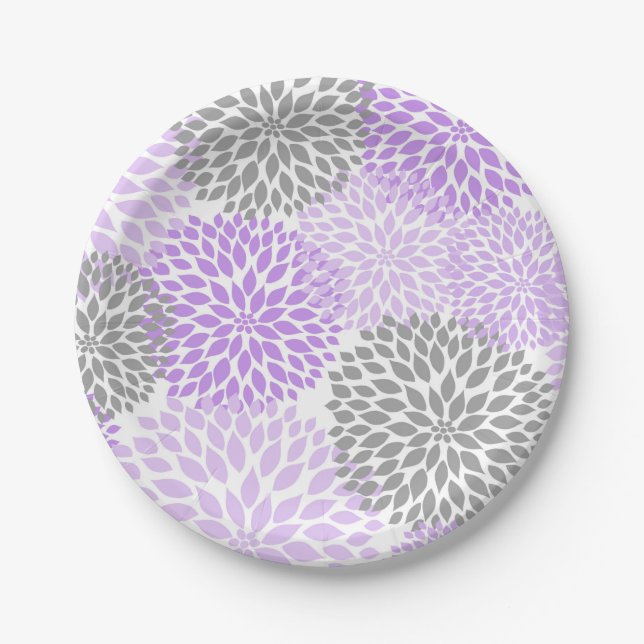 Purple Lavender Grey Dahlia Baby Shower / Bridal Paper Plate (Front)