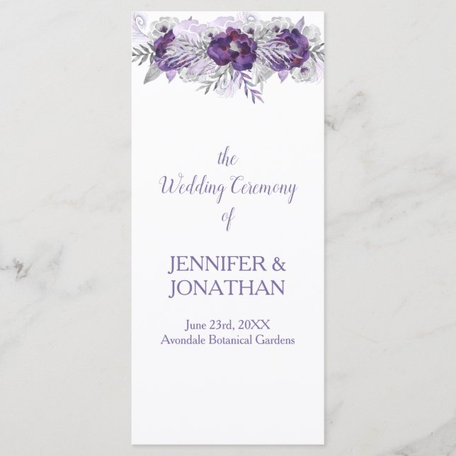 Purple Lavender Grey Floral Wedding Program Programme (Front)