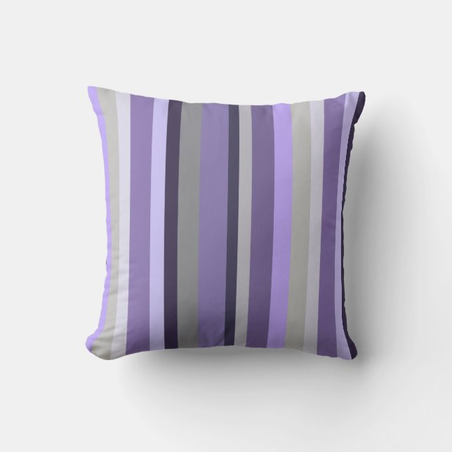 Purple Lavender Grey Vertical Striped Cushion (Front)