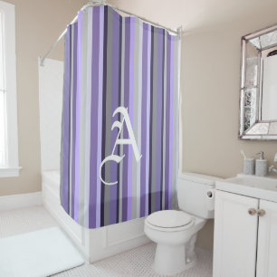 Purple Lavender Grey Vertical Striped Personalised Shower Curtain