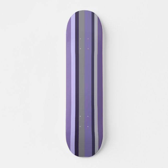 Purple Lavender Grey Vertical Striped Skateboard (Front)