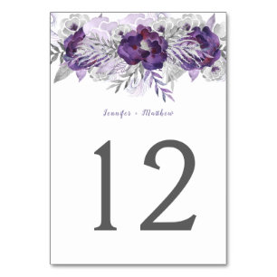 Purple Lavender Grey Watercolor Floral Table   Table Number