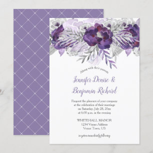 Purple Lavender Grey Watercolor Flowers Invitation