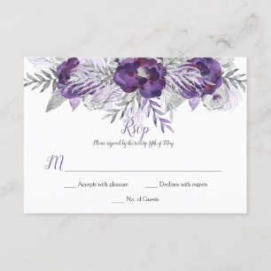 Purple Lavender Grey Watercolor Roses RSVP Card
