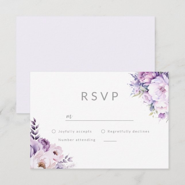 Purple Lavender Haze Floral Wedding RSVP Card (Front/Back)