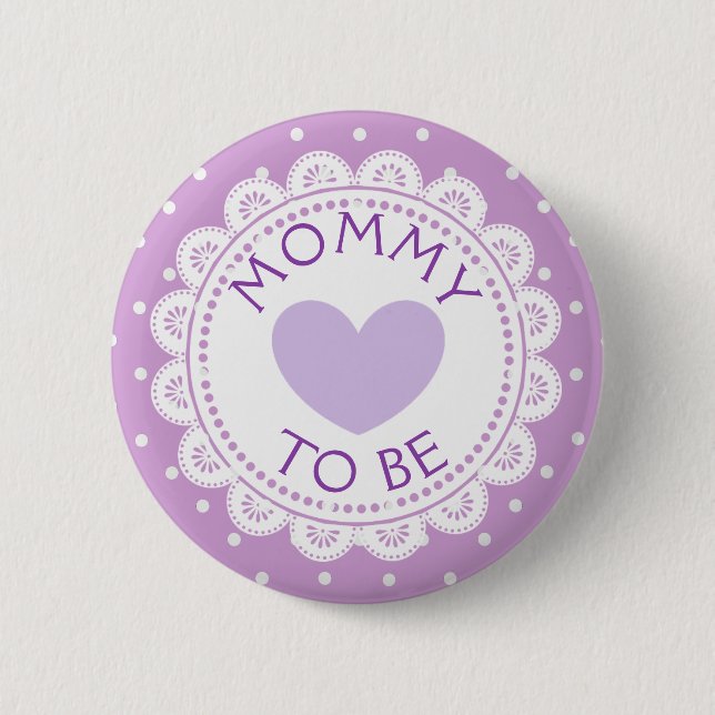 Purple Lavender Heart  Polka Dot Mum to Be Button (Front)