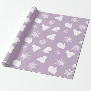 Purple Lavender Holiday Mittens and Christmas Hats Wrapping Paper