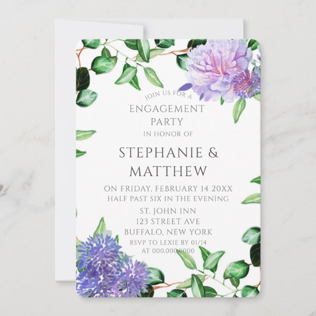 Purple lavender Hydrangeas Engagement Party Invitation (Front)