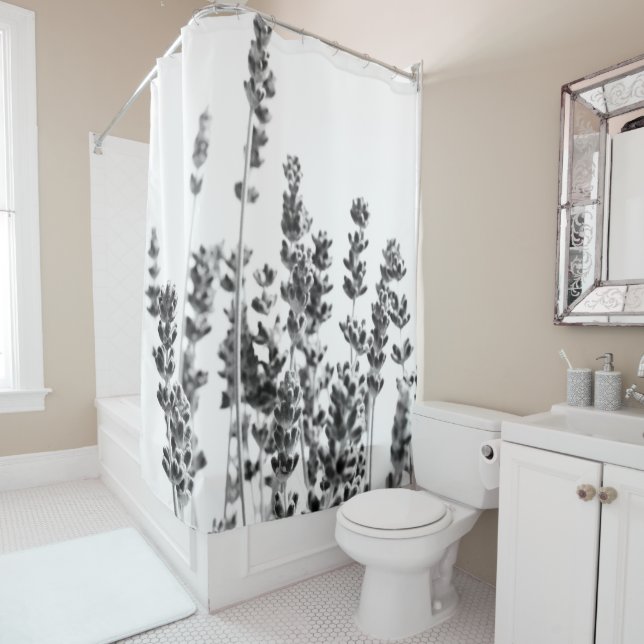 Purple Lavender in Black & White #1 #decor #art  Shower Curtain (In Situ)