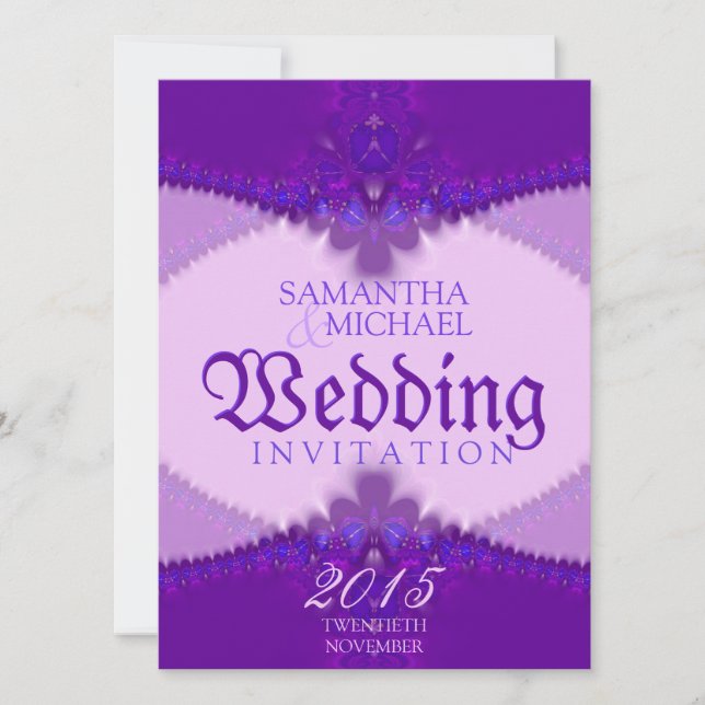Purple Lavender Lace Elegant Wedding Invitations (Front)