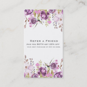 Purple Lavender Lilac Floral Chic Refer a Friend Referral Card