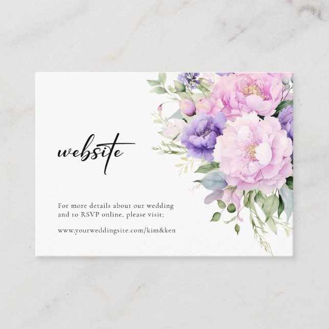 Purple Lavender Lilac Floral RSVP Website Wedding  Enclosure Card (Front)