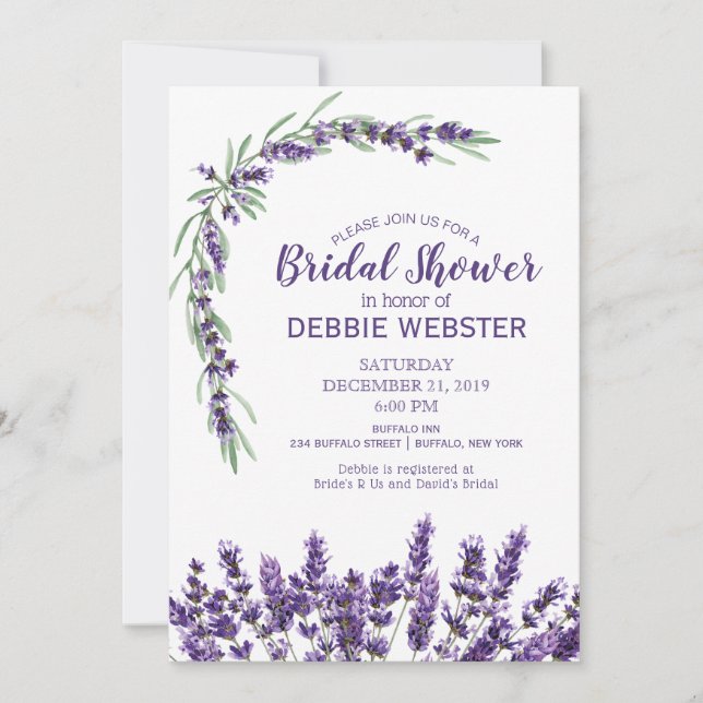 Purple Lavender Lilac Flower Wedding Engagement Invitation (Front)